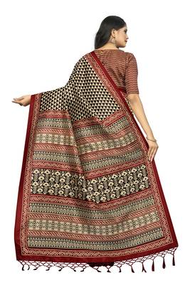 Bieth Women Ajrakh Block Printed Mysore Silk Saree with Blouse Piece 3