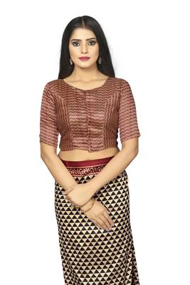Bieth Women Ajrakh Block Printed Mysore Silk Saree with Blouse Piece 4