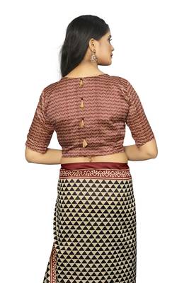 Bieth Women Ajrakh Block Printed Mysore Silk Saree with Blouse Piece 5