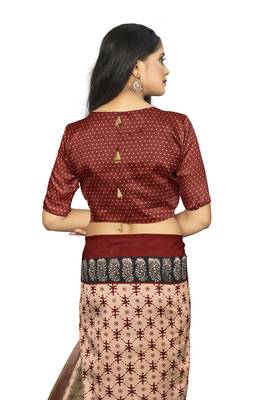 Bieth Women Ajrakh Block Printed Mysore Silk Saree with Blouse Piece 5