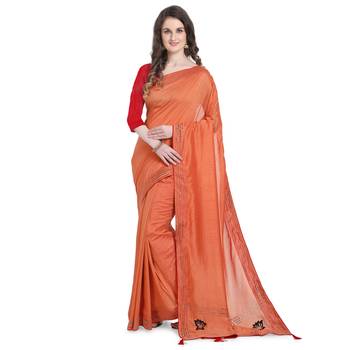 Peach hand woven georgette saree with blouse 1