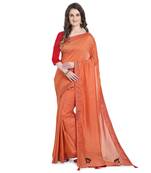 Peach hand woven georgette saree with blouse