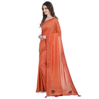 Peach hand woven georgette saree with blouse 2
