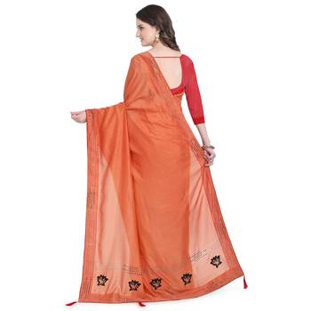Peach hand woven georgette saree with blouse 3