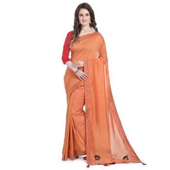 Orange hand woven georgette saree with blouse 1