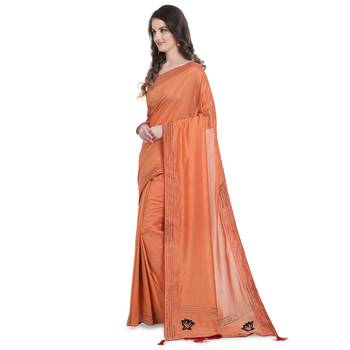 Orange hand woven georgette saree with blouse 2