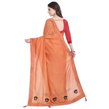 Orange hand woven georgette saree with blouse 3