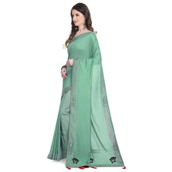 Green hand woven georgette saree with blouse 2