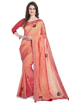 Pink hand woven georgette saree with blouse
