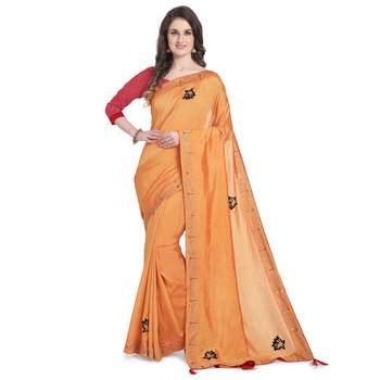 Orange hand woven georgette saree with blouse 1