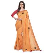 Orange hand woven georgette saree with blouse