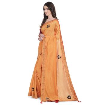 Orange hand woven georgette saree with blouse 2