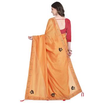 Orange hand woven georgette saree with blouse 3
