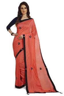 Peach hand woven georgette saree with blouse