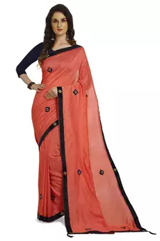 Peach hand woven georgette saree with blouse