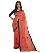 Peach hand woven georgette saree with blouse