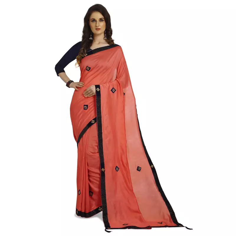 Peach hand woven georgette saree with blouse