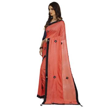 Peach hand woven georgette saree with blouse 2