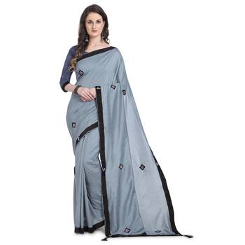 Charcoal hand woven georgette saree with blouse 1