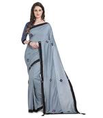 Charcoal hand woven georgette saree with blouse
