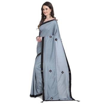 Charcoal hand woven georgette saree with blouse 2