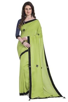 Green hand woven georgette saree with blouse