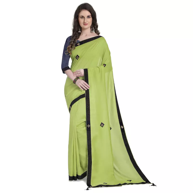 Green hand woven georgette saree with blouse