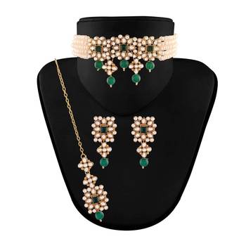 Traditional Pearl & Kundan Choker Necklace Set with Maang Tikka for Women (ML224WG) 1