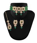 Traditional Pearl & Kundan Choker Necklace Set with Maang Tikka for Women 