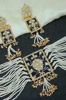 Traditional Padmavati Pearl & Kundan Necklace with Earrings For Women (ML118Bl)