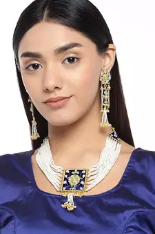 Traditional Padmavati Pearl & Kundan Necklace with Earrings For Women 