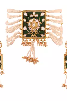 Traditional Padmavati Pearl & Kundan Necklace with Earrings For Women 