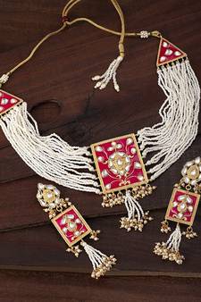 Pearl & Kundan Necklace Choker with Earrings Padmavati Style For Women (ML118Q)