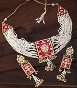 Pearl & Kundan Necklace Choker with Earrings Padmavati Style For Women 