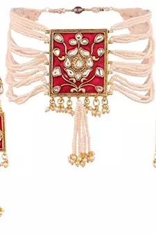 Pearl & Kundan Necklace Choker with Earrings Padmavati Style For Women 