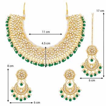Traditional Kundan Pearl Wedding Choker Necklace Set Earrings & Maang Tikka for Women  5