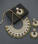 I Jewels Traditional Gold Plated Kundan Pearl Wedding Choker Jewellery Set Earrings & Maang Tikka for Women (K7077G)