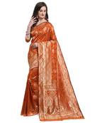 Orange woven banarasi silk saree with blouse
