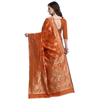 Orange woven banarasi silk saree with blouse 2