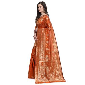 Orange woven banarasi silk saree with blouse 3