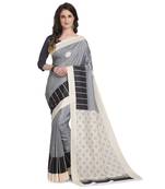 Grey printed poly silk saree with blouse