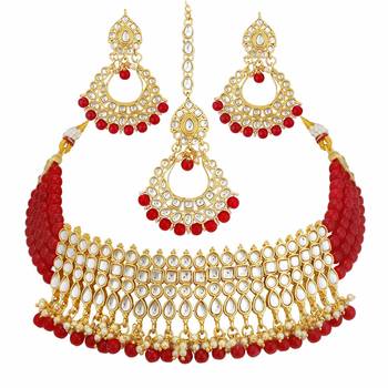 Gold Plated Ethnic Indian Traditional Kundan Pearl Choker Necklace Set for Women  2