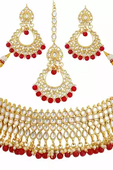Gold Plated Ethnic Indian Traditional Kundan Pearl Choker Necklace Set for Women 