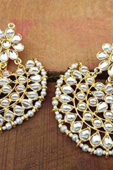 Gold Plated Traditional Kundan Earrings with Pearl Outline for Women (ED14W)