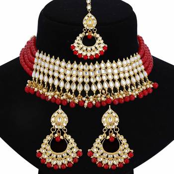 Gold Plated Ethnic Indian Traditional Kundan Pearl Choker Necklace Set for Women  3