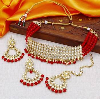 Gold Plated Ethnic Indian Traditional Kundan Pearl Choker Necklace Set for Women  1