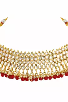 Gold Plated Ethnic Indian Traditional Kundan Pearl Choker Necklace Set for Women 