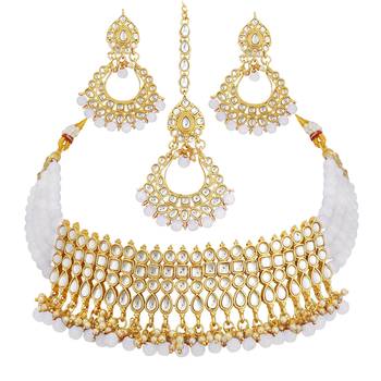 Ethnic Indian Traditional Kundan Pearl Choker Necklace Set for Women  1