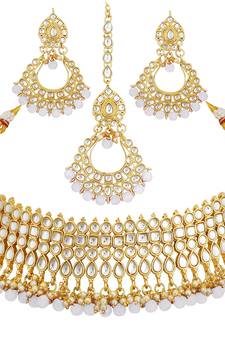 Ethnic Indian Traditional Kundan Pearl Choker Necklace Set for Women 