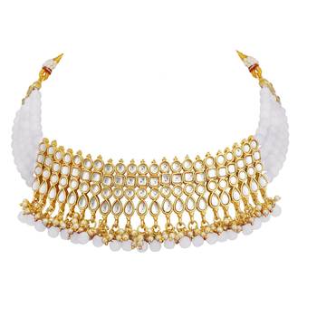 Ethnic Indian Traditional Kundan Pearl Choker Necklace Set for Women  2